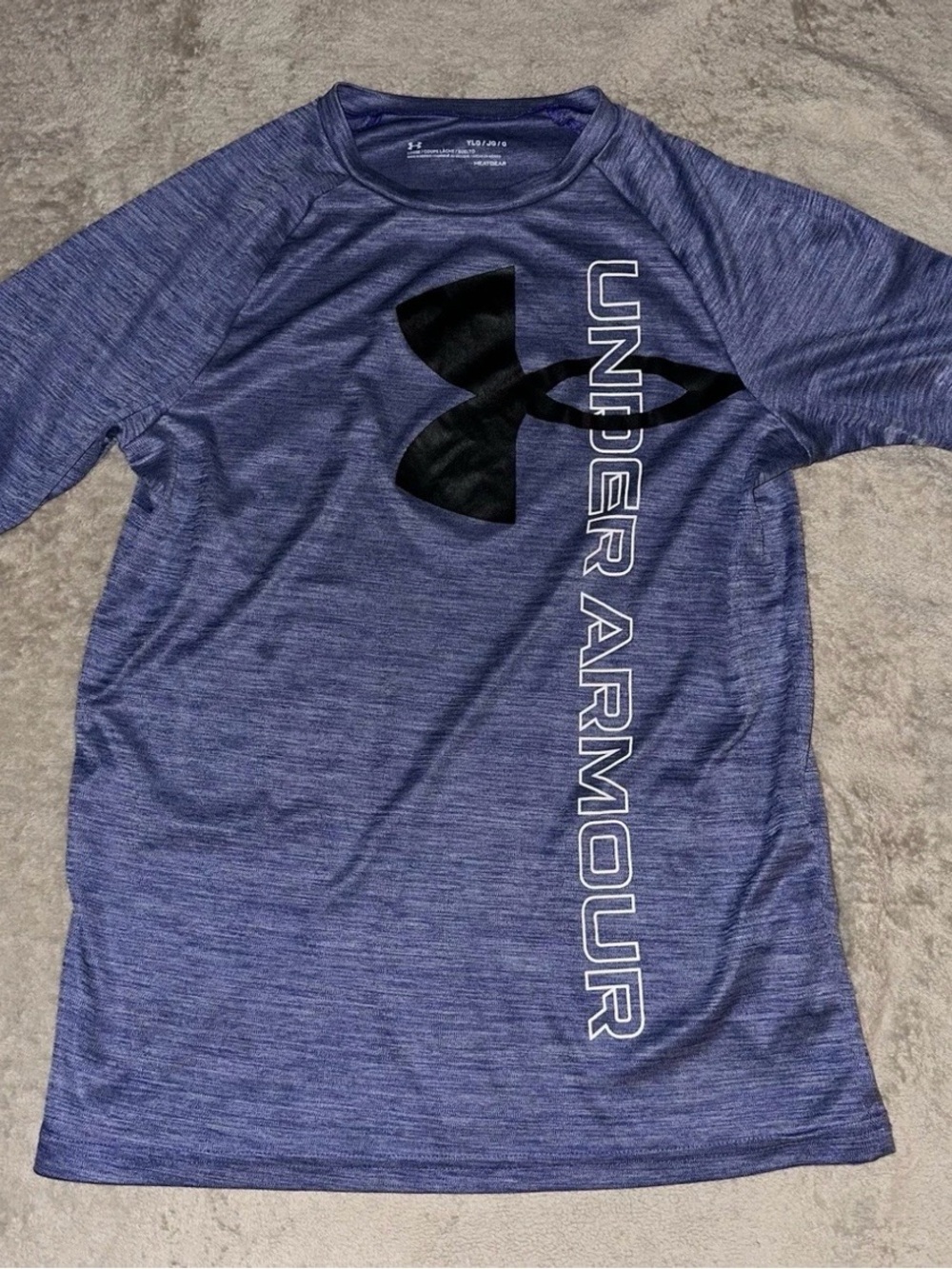 Under Armour Boys Shirt Youth Large YLG Loose HeatGear Blue Heather Graphic Tee